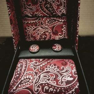 Men's Pastel Red Tie, Hankie and Cufflink Set